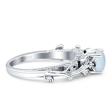 Vintage Style Floral Round Engagement Ring Lab Created White Opal 925 Sterling Silver Wholesale